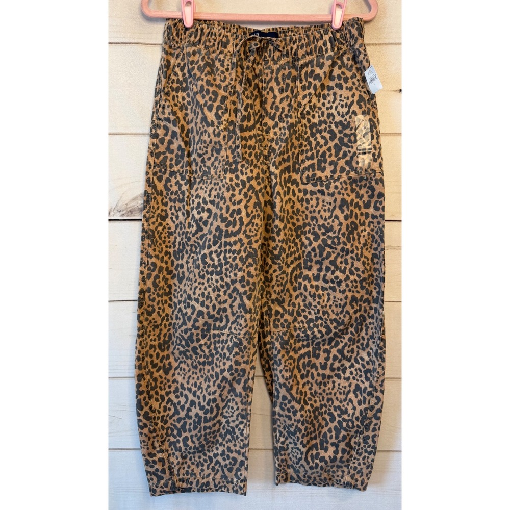 Gap Denim Pull-On Barrel Pants Leopard Animal Print Brown Black S 757399